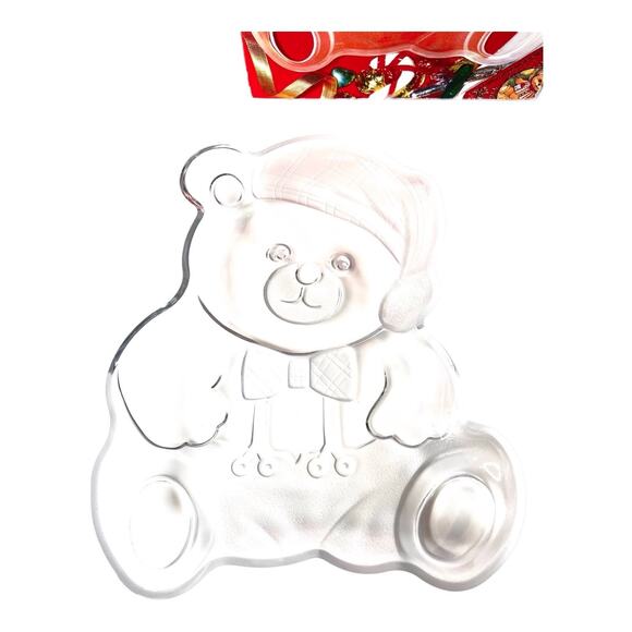 Mikasa Teddy Bear Platter 11.5" Crystal Holiday Christmas Serving Plate Box Vtg - Picture 3 of 6